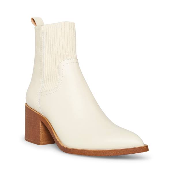 Steve Madden Abriel Bone Leather Women's Booties Beige | SM-158ZO