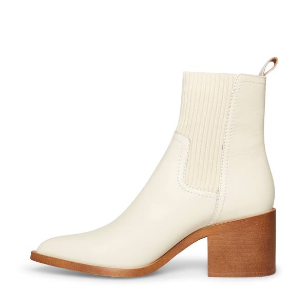 Steve Madden Abriel Bone Leather Women's Booties Beige | SM-158ZO