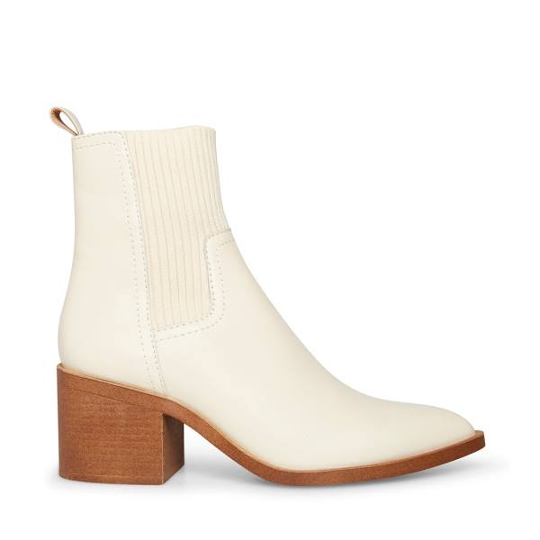 Steve Madden Abriel Bone Leather Women\'s Booties Beige | SM-158ZO