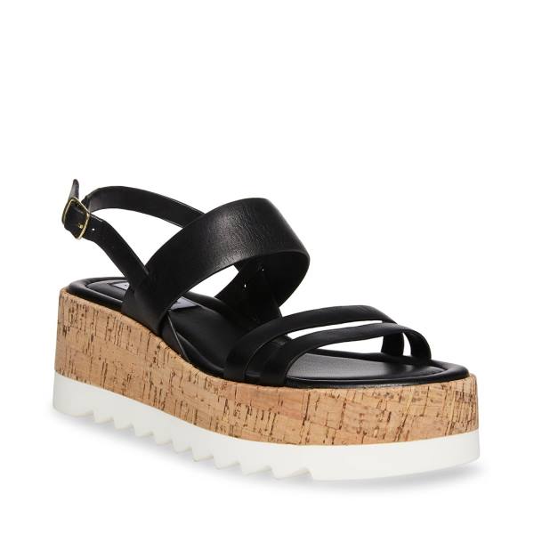 Steve Madden Athena Leather Women's Sandals Black | SM-859PA