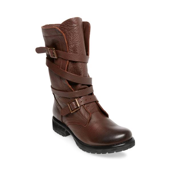 Steve Madden Banddit Leather Women's Booties Brown | SM-263NH