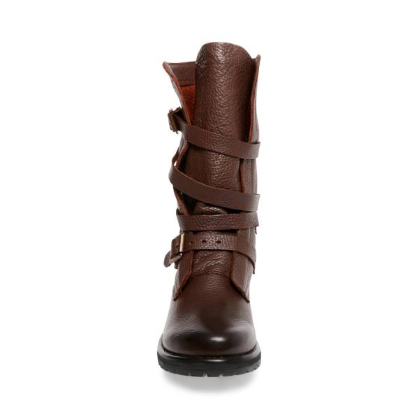 Steve Madden Banddit Leather Women's Booties Brown | SM-263NH