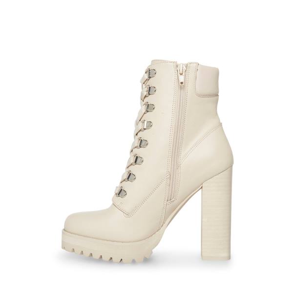 Steve Madden Beso Bone Leather Women's Booties Beige | SM-405IW