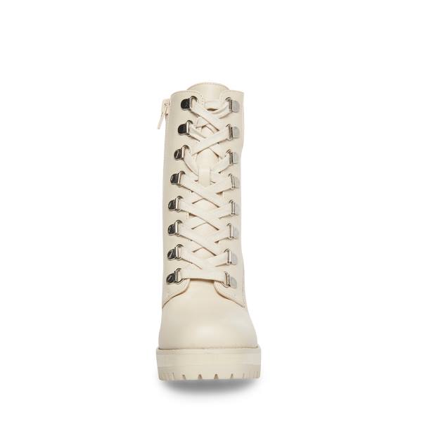 Steve Madden Beso Bone Leather Women's Booties Beige | SM-405IW