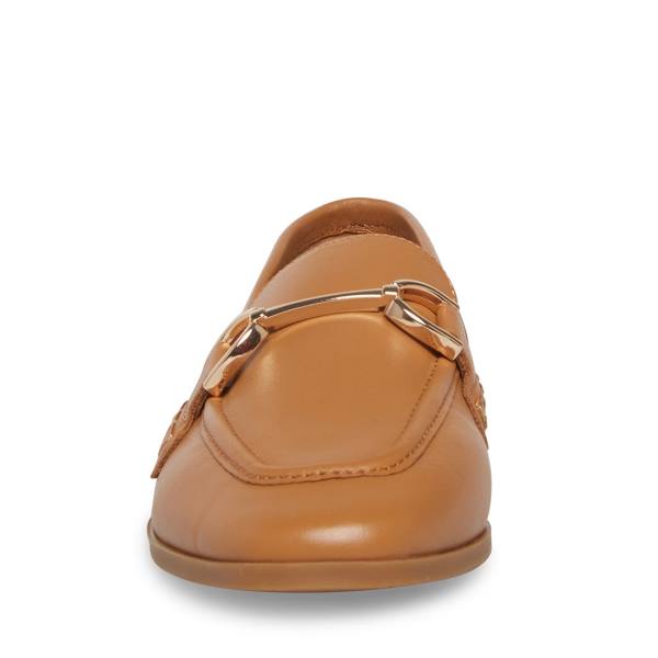 Steve Madden Carrine Cognac Leather Women's Flat Shoes Brown | SM-573VE