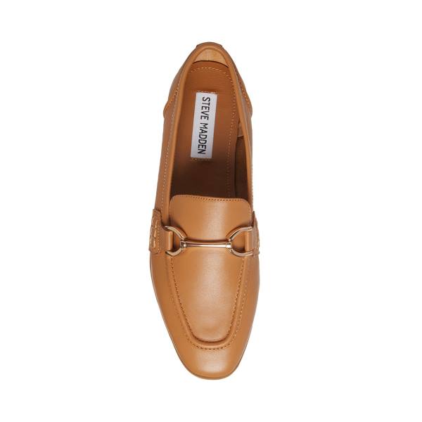 Steve Madden Carrine Cognac Leather Women's Flat Shoes Brown | SM-573VE