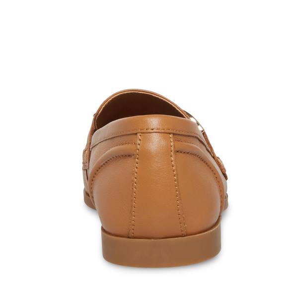 Steve Madden Carrine Cognac Leather Women's Flat Shoes Brown | SM-573VE