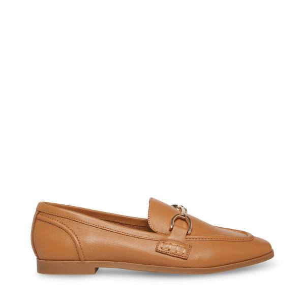 Steve Madden Carrine Cognac Leather Women\'s Flat Shoes Brown | SM-573VE