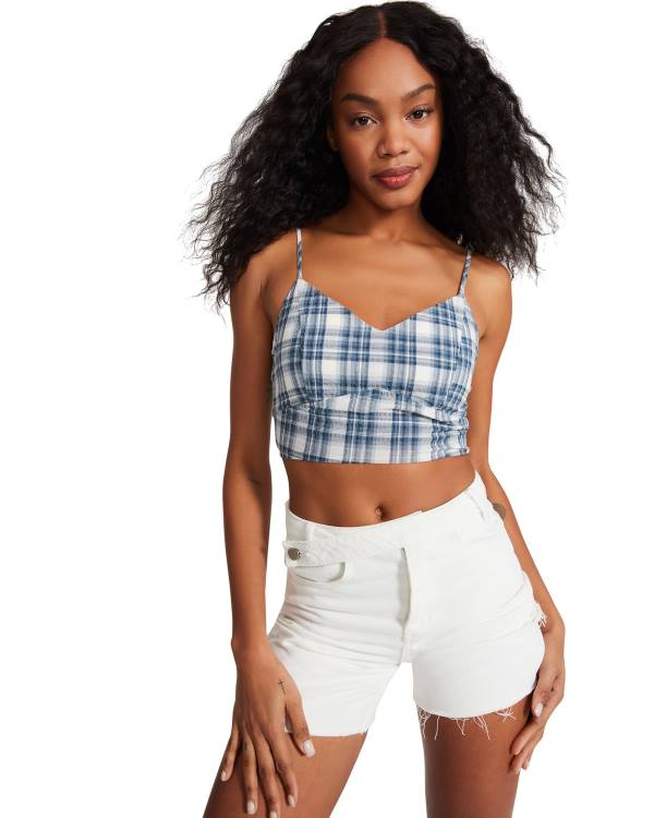 Steve Madden Checkered Tank Women's Tops Blue | SM-804LH