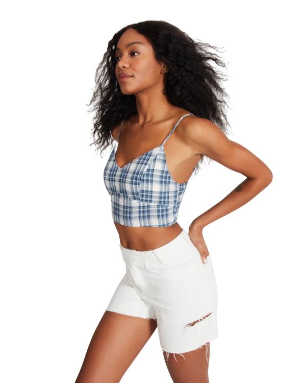 Steve Madden Checkered Tank Women's Tops Blue | SM-804LH