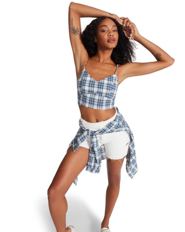 Steve Madden Checkered Tank Women\'s Tops Blue | SM-804LH