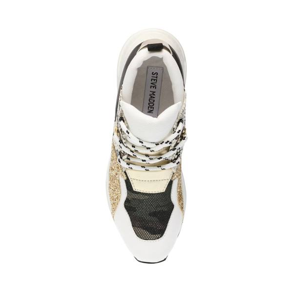 Steve Madden Cliff Leather Women's Sneakers White Gold | SM-173NS