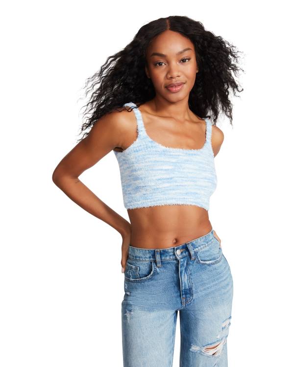Steve Madden Cozy Knit Tank Women's Tops Blue | SM-514WT