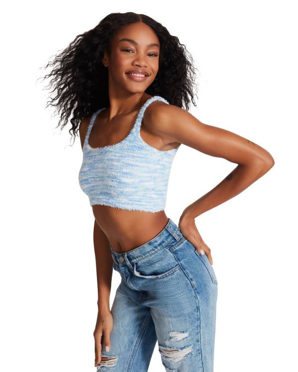Steve Madden Cozy Knit Tank Women's Tops Blue | SM-514WT