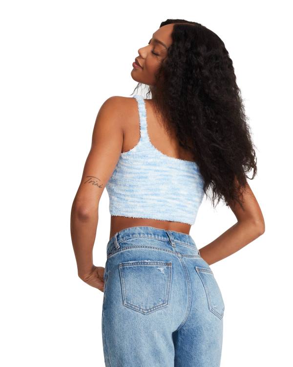 Steve Madden Cozy Knit Tank Women's Tops Blue | SM-514WT