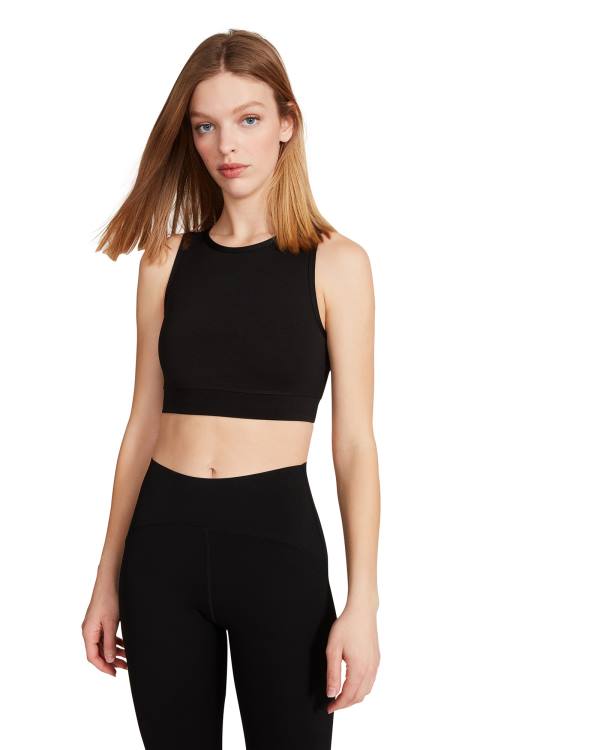 Steve Madden Cropped Active Tank Women's Tops Black | SM-350EC