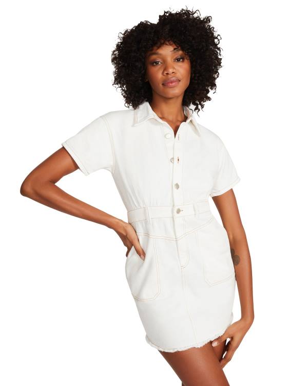 Steve Madden Denim Button Up Women's Dress White | SM-804ET