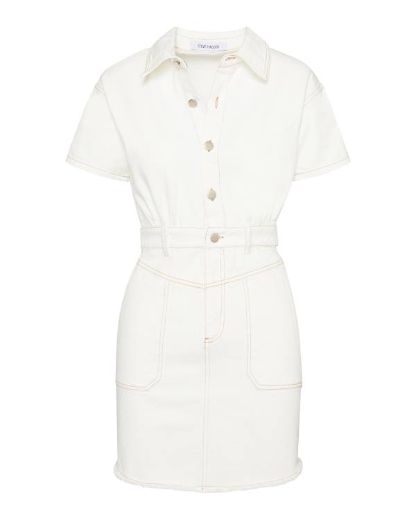 Steve Madden Denim Button Up Women's Dress White | SM-804ET