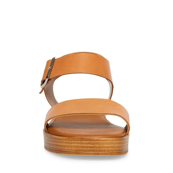 Steve Madden Destined Tan Leather Women's Sandals Brown | SM-415GL