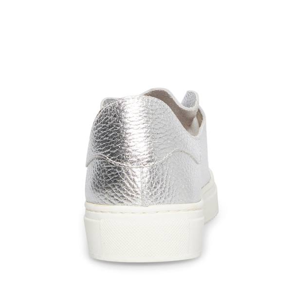 Steve Madden Dorey Leather Women's Sneakers Silver | SM-396SO