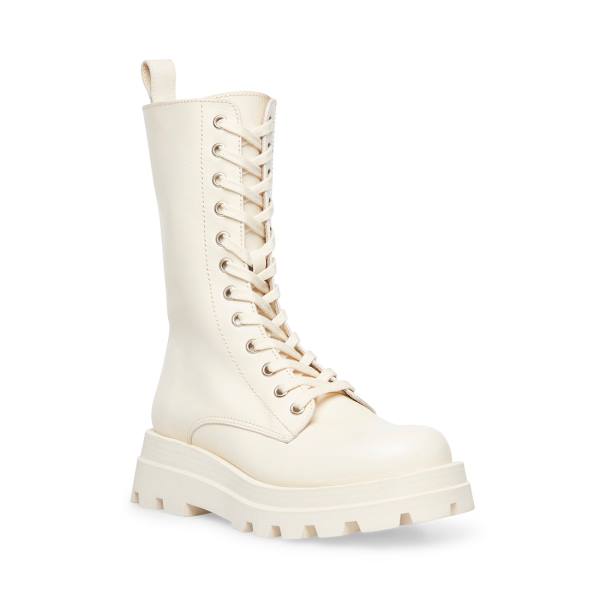 Steve Madden Ebba Bone Leather Women's Booties Beige | SM-726EP