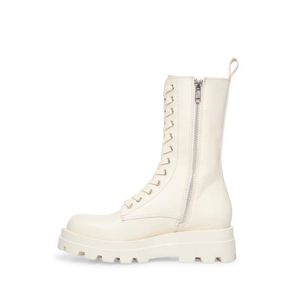 Steve Madden Ebba Bone Leather Women's Booties Beige | SM-726EP