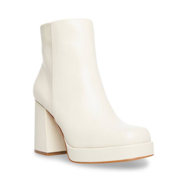 Steve Madden Edsel Bone Leather Women's Booties Beige | SM-985FV
