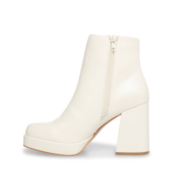 Steve Madden Edsel Bone Leather Women's Booties Beige | SM-985FV