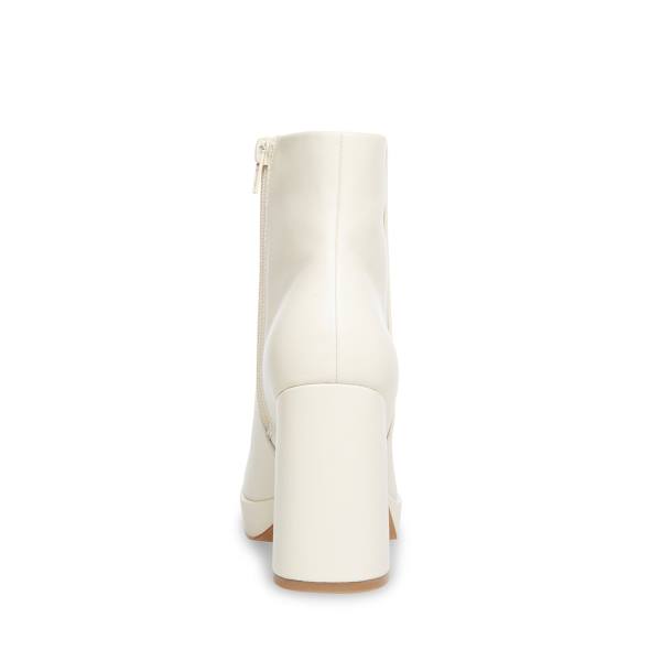 Steve Madden Edsel Bone Leather Women's Booties Beige | SM-985FV
