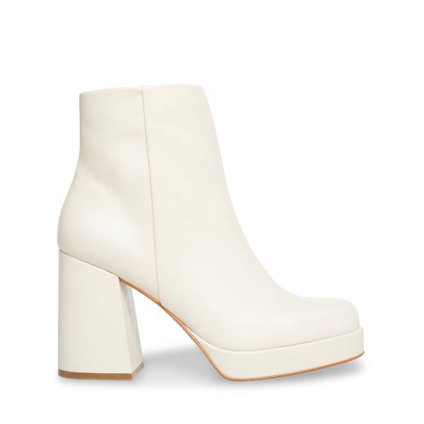 Steve Madden Edsel Bone Leather Women\'s Booties Beige | SM-985FV