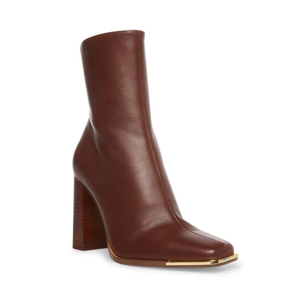 Steve Madden Falcon Leather Women's Booties Brown | SM-540UY