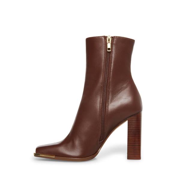 Steve Madden Falcon Leather Women's Booties Brown | SM-540UY