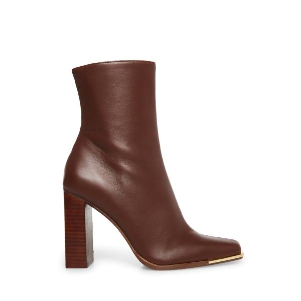 Steve Madden Falcon Leather Women\'s Booties Brown | SM-540UY