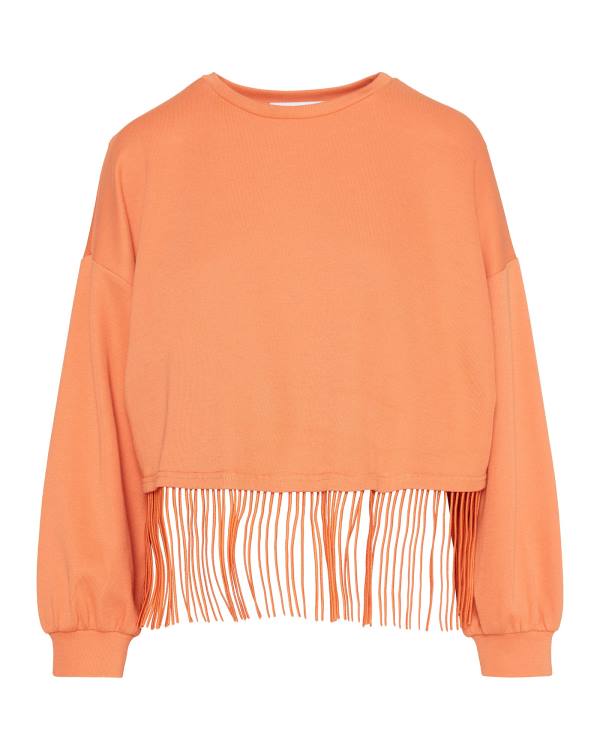 Steve Madden Fringe Crew Neck Women's Tops Orange | SM-023NM