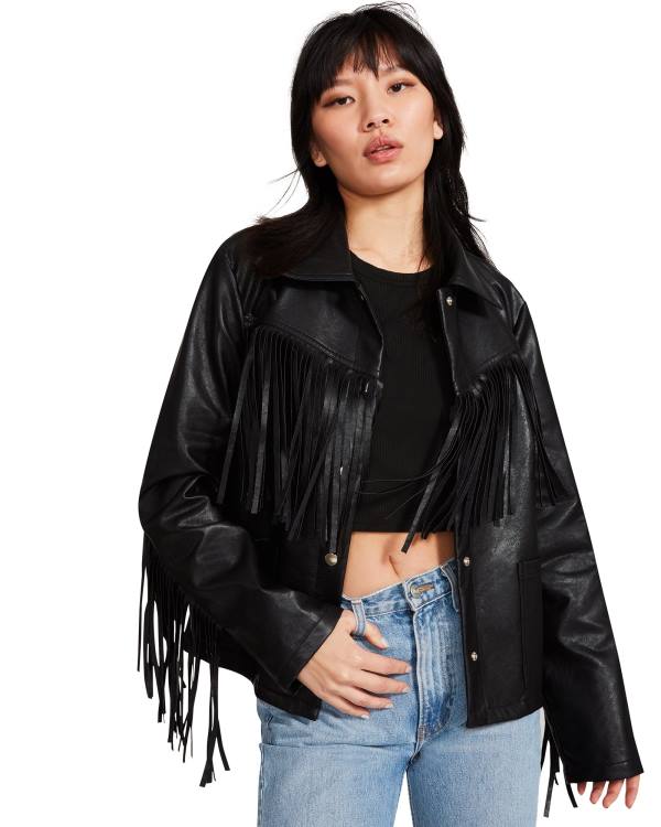 Steve Madden Fringe Women\'s Jackets Black | SM-275OK