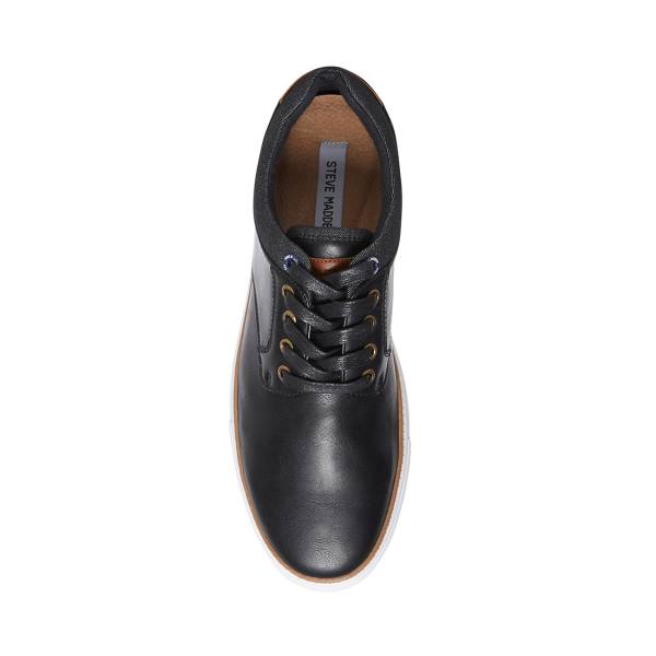 Steve Madden Gully Leather Men's Sneakers Black | SM-065UV
