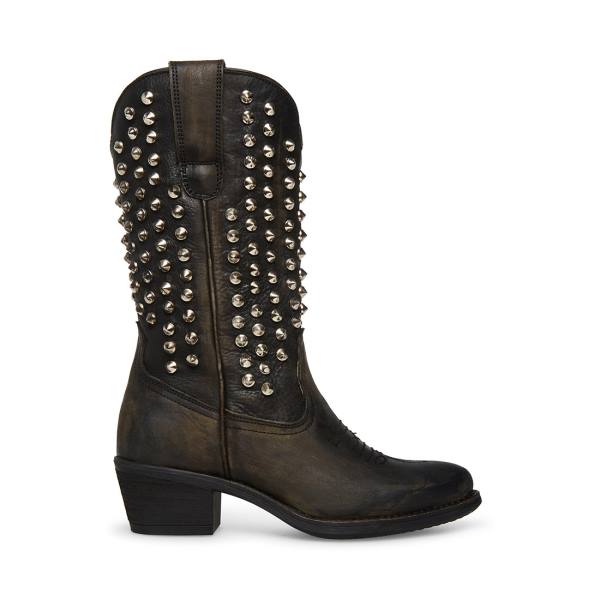 Steve Madden Hayward-s Distressed Women\'s Boots Black | SM-851WQ
