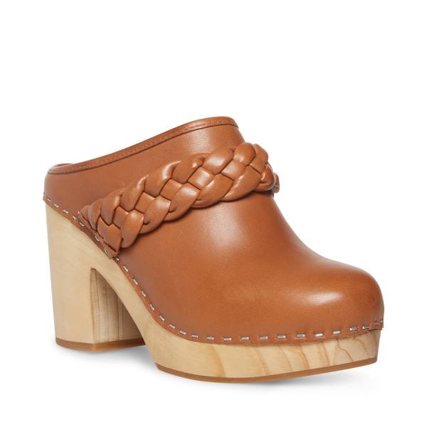 Steve Madden Highland Cognac Leather Women's Heels Brown | SM-591YM