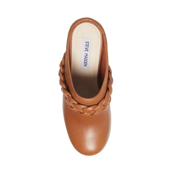 Steve Madden Highland Cognac Leather Women's Heels Brown | SM-591YM