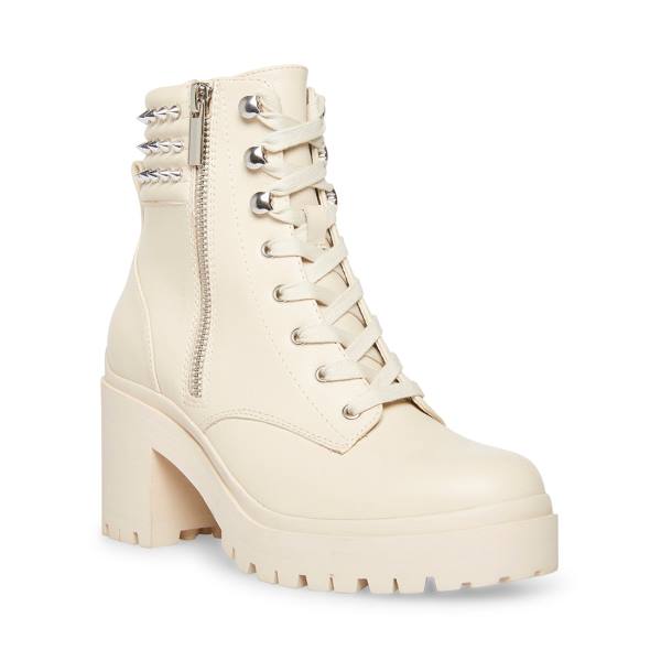 Steve Madden Jaydin Bone Leather Women's Booties Beige | SM-286BK