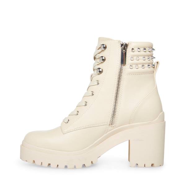 Steve Madden Jaydin Bone Leather Women's Booties Beige | SM-286BK