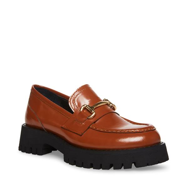 Steve Madden Lando Cognac Leather Women's Loafers Brown | SM-274RS