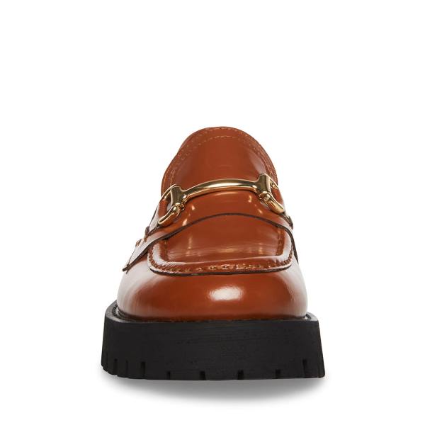 Steve Madden Lando Cognac Leather Women's Loafers Brown | SM-274RS