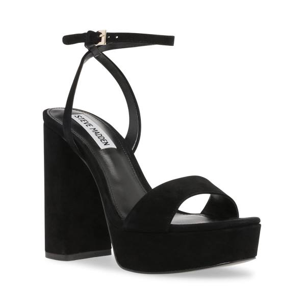 Steve Madden Lessa Suede Women's Heels Black | SM-254OC