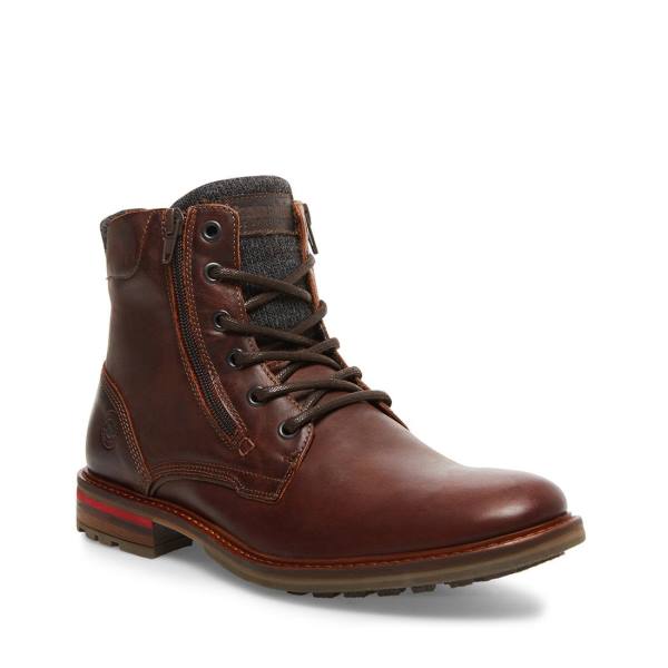 Steve Madden Millennium Cognac Leather Men's Boots Brown | SM-730XU