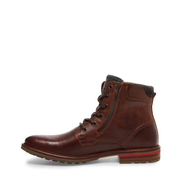 Steve Madden Millennium Cognac Leather Men's Boots Brown | SM-730XU