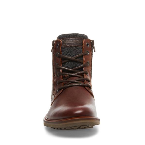 Steve Madden Millennium Cognac Leather Men's Boots Brown | SM-730XU