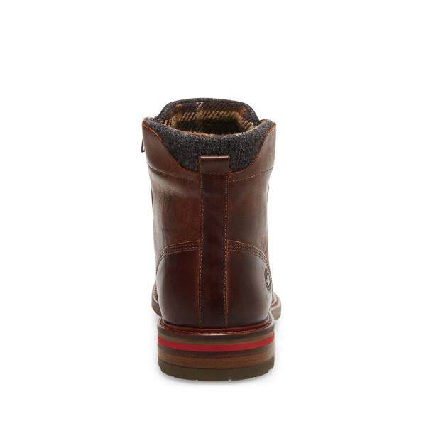 Steve Madden Millennium Cognac Leather Men's Boots Brown | SM-730XU