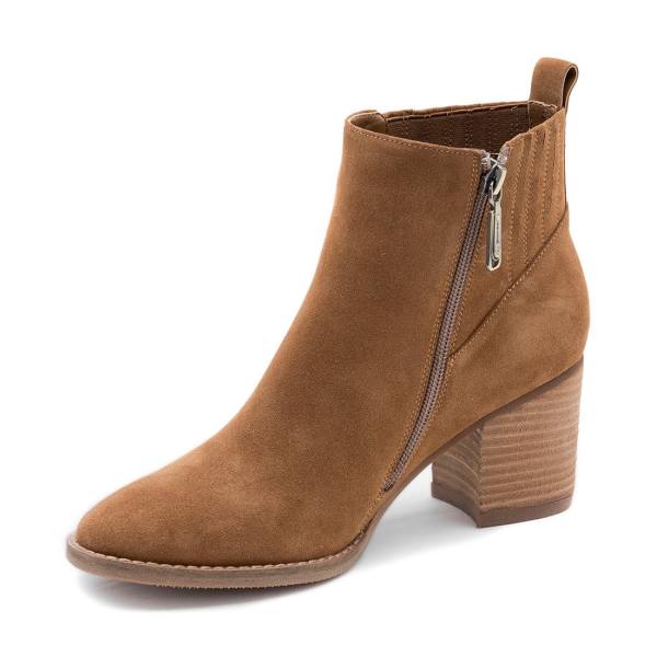 Steve Madden Noa Waterproof Camel Suede Women's Booties Brown | SM-694OC