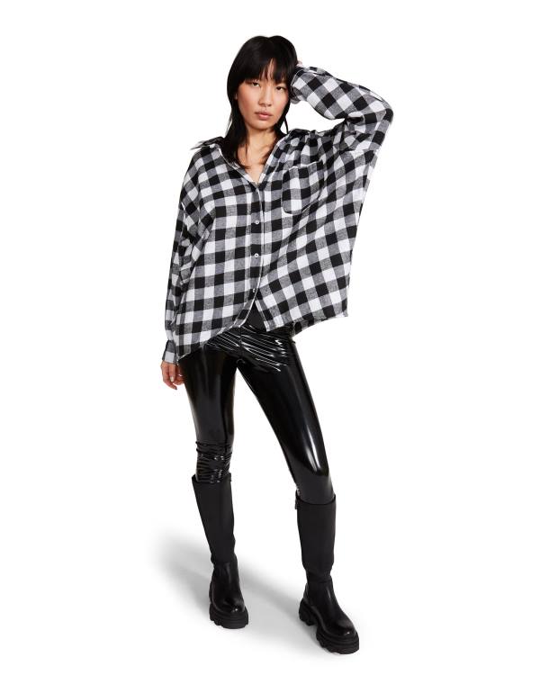 Steve Madden Oversized Gingham Flannel Women's Tops Black | SM-176DA